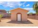 View of the shed surrounded by desert landscaping with a charming entrance, enhancing the property's appeal at 2749 Del Mar Pl, Las Vegas, NV 89169