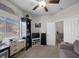 Bright office space featuring carpet, a ceiling fan, and a comfortable couch, ideal for productivity and relaxation at 5656 Fast Payout Ct, Las Vegas, NV 89122