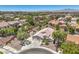 Expansive aerial view of a desert neighborhood showcasing tile roofs and lush green landscaping at 1145 Glacier Park Ct, Henderson, NV 89052