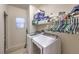 Efficient laundry room with modern washer and dryer, plus convenient shelving and storage at 326 Zenith Crest St, Henderson, NV 89015