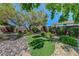 Beautiful backyard with decorative rock garden and synthetic turf at 68 Vista Del Mar St, Henderson, NV 89012