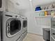 Functional laundry room with front-load washer and dryer set and upper shelving for supplies at 7952 Lonette Ave, Las Vegas, NV 89147