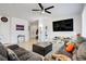 Open living room features a large tv, comfortable seating and open access to the Kitchen at 9864 Maspalomas St, Las Vegas, NV 89178
