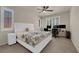 Bedroom features a ceiling fan, plantation shutters, and a work space at 11139 Zarod Rd, Las Vegas, NV 89135