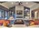 Chic living room featuring a modern fireplace, custom built-ins, and high ceilings at 12544 Claymore Highland Ave, Las Vegas, NV 89138