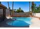 Beautiful in-ground pool with sparkling water, surrounded by palm trees and a well-maintained backyard at 1340 Lucky St, Las Vegas, NV 89104