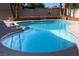 In-ground pool with clear water, spa and surrounding palm trees offers a private, tropical-style oasis at 1340 Lucky St, Las Vegas, NV 89104