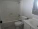 Cozy bathroom features a toilet, shower-tub combo, and vanity sink at 5388 Swenson St # 26, Las Vegas, NV 89119