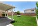 Backyard with artificial turf, covered patio, and privacy fence at 8061 Palace Estate Ave, Las Vegas, NV 89117