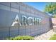 The Archer community entrance is marked by a stone wall with a reflective sign at 9256 Alden Pointe Ct, Las Vegas, NV 89143