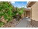 View of walkway leading to front door with desert landscaping and greenery at 9412 Mount Cherie Ave # 102, Las Vegas, NV 89129