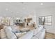 Spacious open-concept living area with an island, modern lighting, and wood floors at 5000 Linkside Dr, Las Vegas, NV 89130