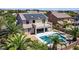 An aerial view of the backyard with a pool, patio, and surrounding green foliage, providing a private oasis at 6489 Crest Estates St, Las Vegas, NV 89131