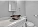 Stylish half bathroom featuring a vessel sink on white countertop with modern fixtures at 6628 Celeste Ave, Las Vegas, NV 89107