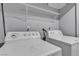 Efficient laundry room area with a washer and dryer and above shelving storage space at 6628 Celeste Ave, Las Vegas, NV 89107