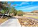 Scenic neighborhood view featuring desert landscaping, sidewalks and lush mature trees at 105 Lighthouse Dr # 105, Boulder City, NV 89005