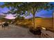 Private backyard with a brick patio, mature trees, and thoughtfully designed landscape lighting at 694 Value Ridge Ave, Henderson, NV 89012