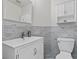 Elegant powder room boasts marble wainscoting, a classic vanity, and a bright, clean design at 694 Value Ridge Ave, Henderson, NV 89012