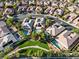 Drone shot showcases the property nestled in a well-kept neighborhood with lush greenery and manicured lawns at 8623 Kennedy Heights Ct, Las Vegas, NV 89131