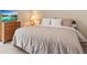 Cozy bedroom with neutral paint, carpet flooring, large bed and accent table with TV at 8623 Kennedy Heights Ct, Las Vegas, NV 89131