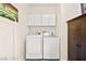 Laundry room with front loading washer and dryer and overhead storage at 262 Cielito Lindo St, Henderson, NV 89012
