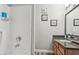 Bathroom with shower, granite countertops, and modern fixtures at 3145 E Flamingo Rd # 1045, Las Vegas, NV 89121