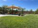 Community playground featuring a shade structure, play equipment, benches, and open green space at 6682 Salt Pond Bay St, Las Vegas, NV 89149
