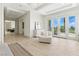 This bedroom features tray ceilings, access to the yard through double doors, and a modern closet at 9408 Players Canyon Ct, Las Vegas, NV 89144