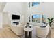 Inviting living room featuring large windows, fireplace, and comfortable seating at 9408 Players Canyon Ct, Las Vegas, NV 89144
