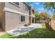 Wide shot of backyard showing patio area, turf and surrounding block wall at 11901 Luna Del Mar Ln, Las Vegas, NV 89138