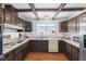 Functional kitchen features dark cabinets, and modern appliances at 4458 El Quinta Ct, Las Vegas, NV 89121