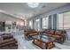 Cozy living room featuring leather furniture, gray walls, and view of the kitchen at 7537 Splashing Rock Dr, Las Vegas, NV 89131