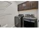 This laundry room has wire rack shelving with a dark cabinet over the appliances at 9327 Ettrick Ct, Las Vegas, NV 89178