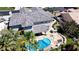 Aerial view captures the home's beautiful pool, patio with barbecue, and landscaped yard offering privacy and relaxation at 9905 Fox Springs Dr, Las Vegas, NV 89117