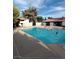 Outdoor pool in a community featuring clear blue water, tile roofing, and lush greenery at 1515 E Reno Ave # D202, Las Vegas, NV 89119