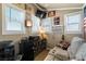 Inside view of a shed, furnished as a recreational room with patriotic decor and comfortable seating at 3568 E Malheur Ave, Pahrump, NV 89061