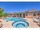 Relaxing backyard pool with an integrated spa and a covered patio, great for outdoor living at 5889 Wildhorse Ledge Ave, Las Vegas, NV 89131