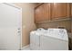 Convenient laundry room with washer, dryer, and storage cabinets, perfect for everyday chores at 7914 Elk Mountain St, Las Vegas, NV 89113