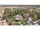 Aerial of estate featuring unique architecture with mature trees offering privacy amid vast desert landscape at 55 Siddall Ave, Las Vegas, NV 89183