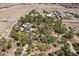 Aerial view showcases a lushly landscaped property with mature trees and pool at 55 Siddall Ave, Las Vegas, NV 89183