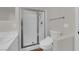 Clean bathroom featuring a glass enclosed shower with updated fixtures at 638 Ribbon Grass Ave, Las Vegas, NV 89183