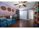 Well-stocked pantry with storage bins, shelving, and neatly arranged bottled water for organization and convenience at 7021 Salt Marsh Ct, Las Vegas, NV 89148