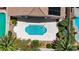 Aerial view of a custom pool with lush greenery and a modern design at 9632 Cherry Canyon Ave, Las Vegas, NV 89129
