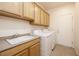 Laundry room features cabinetry, a sink, and modern appliances at 2131 Waterton Rivers Dr, Henderson, NV 89044