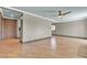Open living room featuring hardwood floors and a modern ceiling fan at 4272 Sheppard Dr, Las Vegas, NV 89121