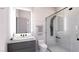 Contemporary bathroom featuring a walk-in glass shower and modern vanity at 645 Dragon Peak Dr, Henderson, NV 89012
