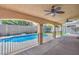 Covered patio looking out to a beautiful swimming pool and fenced yard at 7619 Comanche Canyon Ave, Las Vegas, NV 89113