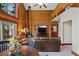 Inviting room featuring log walls, hardwood floors, high ceilings and a fireplace for relaxation at 401 Alpine Way, Mount Charleston, NV 89124