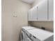 Laundry room with modern appliances, storage cabinets, and a clean, functional design at 8563 Red Diamond St, Las Vegas, NV 89123