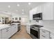 Modern kitchen with white cabinetry, stainless steel appliances, and access to the backyard at 9612 Glengarry Dr, Las Vegas, NV 89129